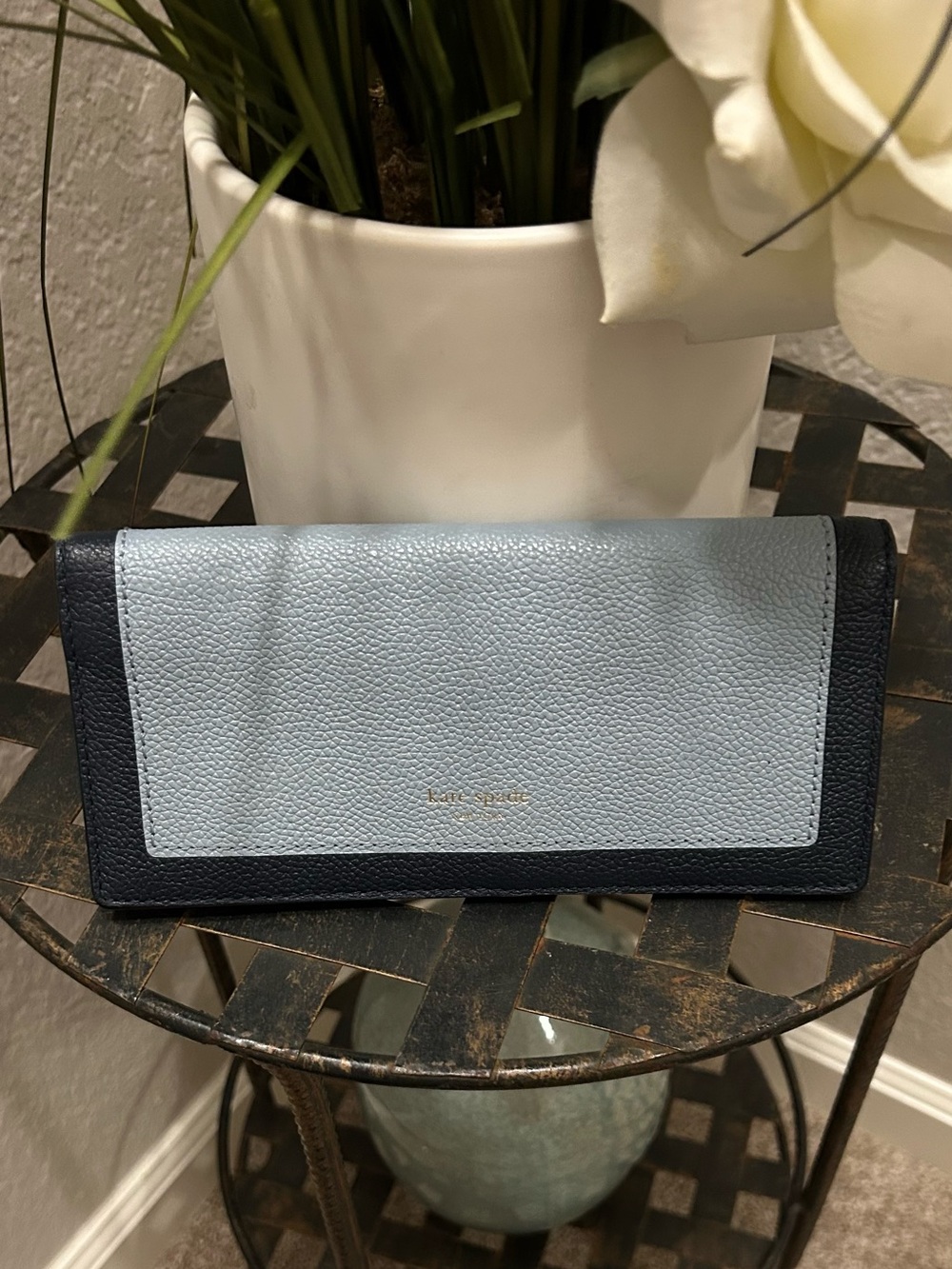 kate spade Two-Tone Light Blue and Navy Leather Continental Wallet